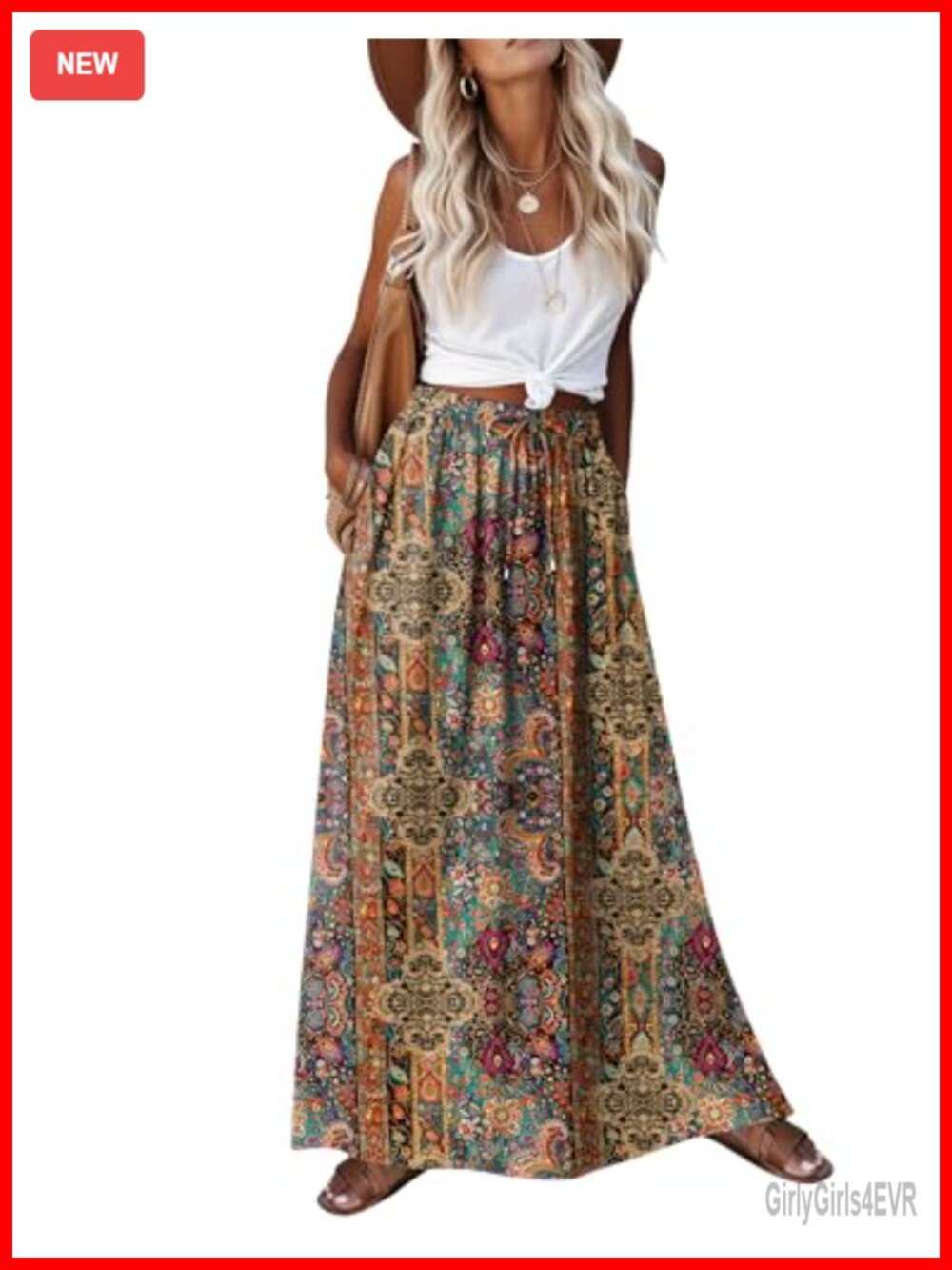 Zeagoo Women's Boho Floral Maxi Skirt High Waist Flowy A Line with Side Pockets